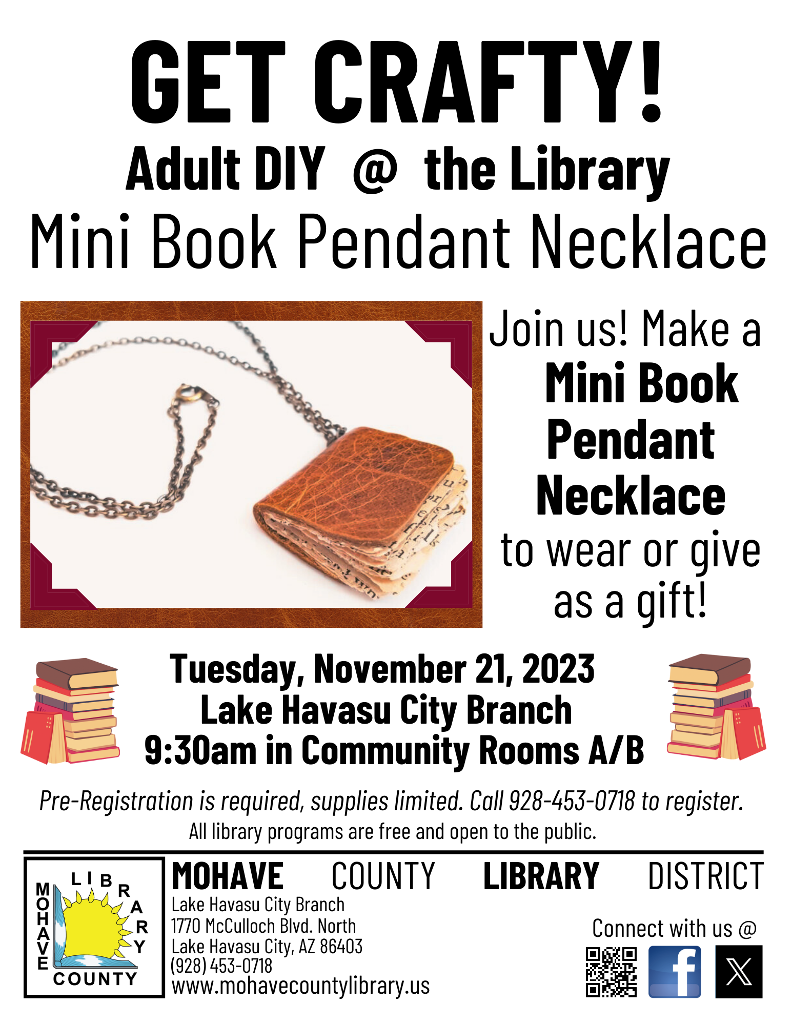 Get Crafty! Adult DIY @ the Library:  Mini Book Pendant Necklace